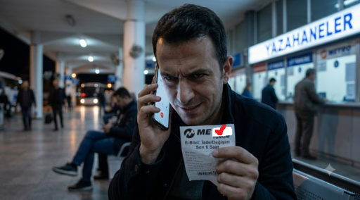 Değişen planları sonrası son 6 saat kuralını kaçırıp parasını kurtarmak için telefonda sinsi planlar yapan yolcu profili.